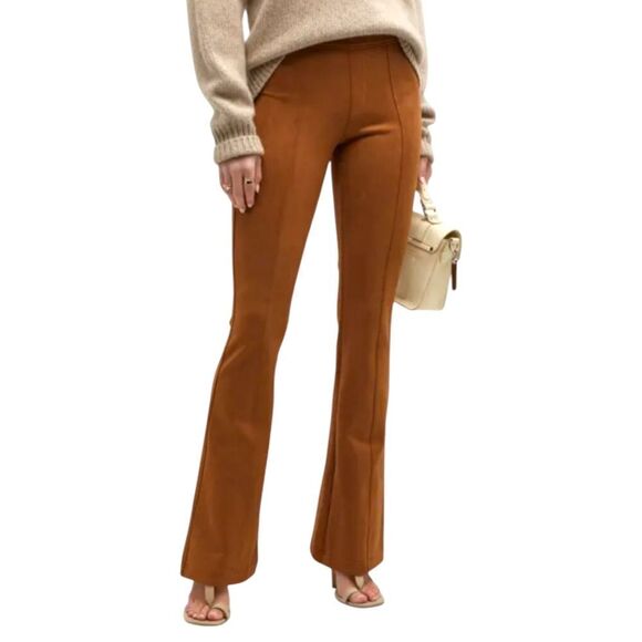 SPANX Faux Suede Pants M Flare Leg Pull On Stretch Camel Color Bohemian Hippie. - Picture 16 of 16